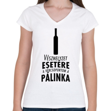 PRINTFASHION A vércsoportom a pálinka - Női V-nyakú póló - Fehér