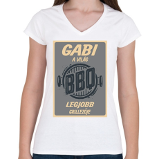PRINTFASHION A világ legjobb grillezője - Névvel - Női V-nyakú póló - Fehér