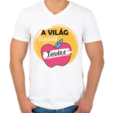 PRINTFASHION A világ legjobb tanára - Almás minta - Férfi V-nyakú póló - Fehér férfi póló