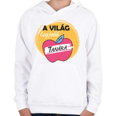 PRINTFASHION A világ legjobb tanára - Almás minta - Gyerek kapucnis pulóver - Fehér