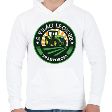 PRINTFASHION A világ legjobb traktorosa - Zöld - Férfi kapucnis pulóver - Fehér férfi pulóver, kardigán