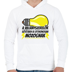 PRINTFASHION A villanyszerlők sötétben is otthonosan mozognak - Férfi kapucnis pulóver - Fehér