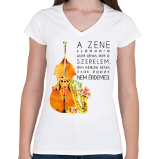 PRINTFASHION A zene számomra.  - Női V-nyakú póló - Fehér