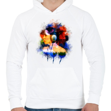 PRINTFASHION A zenehalgató lány - Férfi kapucnis pulóver - Fehér férfi pulóver, kardigán