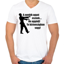 PRINTFASHION A zombik agyat esznek... - Férfi V-nyakú póló - Fehér férfi póló