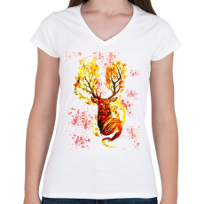 PRINTFASHION ABSTRACT DEER - Női V-nyakú póló - Fehér