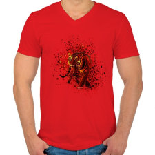 PRINTFASHION absztakt tigris portré - Férfi V-nyakú póló - Piros férfi póló