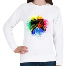 PRINTFASHION absztrakt ló arc - Női pulóver - Fehér női pulóver, kardigán