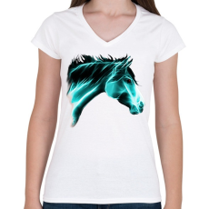 PRINTFASHION absztrakt ló portré - Női V-nyakú póló - Fehér