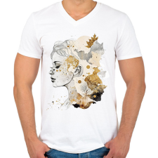 PRINTFASHION Absztrakt minimal női vonalrajz - Férfi V-nyakú póló - Fehér férfi póló