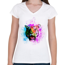 PRINTFASHION absztrakt tigris arc2 - Női V-nyakú póló - Fehér női póló