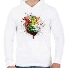 PRINTFASHION absztrakt tigris arc - Férfi kapucnis pulóver - Fehér férfi pulóver, kardigán