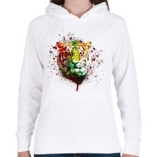 PRINTFASHION absztrakt tigris arc - Női kapucnis pulóver - Fehér női pulóver, kardigán