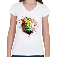 PRINTFASHION absztrakt tigris arc - Női V-nyakú póló - Fehér