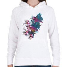 PRINTFASHION Absztrakt virág - Női kapucnis pulóver - Fehér női pulóver, kardigán