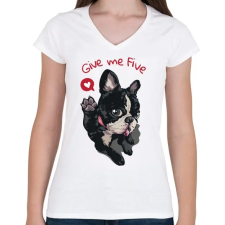 PRINTFASHION Adj egy ötöst - Női V-nyakú póló - Fehér női póló