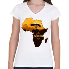 PRINTFASHION Afrika Térkép - Női V-nyakú póló - Fehér női póló