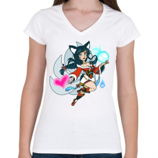 PRINTFASHION Ahri - Női V-nyakú póló - Fehér