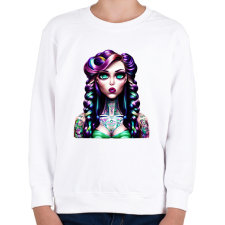 PRINTFASHION AI_Android_Tetovált_Lány_1 - Gyerek pulóver - Fehér gyerek pulóver, kardigán