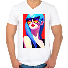 PRINTFASHION AI_Napszemüveges_Lány_2 - Férfi V-nyakú póló - Fehér férfi póló