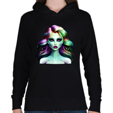 PRINTFASHION AI_Üveg_Android_Lány_1 - Női kapucnis pulóver - Fekete női pulóver, kardigán