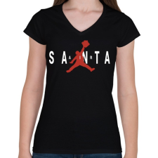 PRINTFASHION Air Santa - Női V-nyakú póló - Fekete női póló