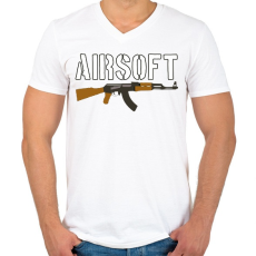 PRINTFASHION Airsoft AK-47 - Férfi V-nyakú póló - Fehér