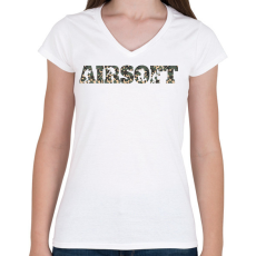 PRINTFASHION Airsotf - terepmintás - Női V-nyakú póló - Fehér