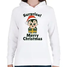 PRINTFASHION Ajándék baba - Női kapucnis pulóver - Fehér női pulóver, kardigán