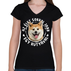 PRINTFASHION Akita Inu - Női V-nyakú póló - Fekete