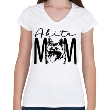 PRINTFASHION Akita Mom - Női V-nyakú póló - Fehér női póló