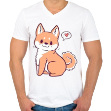PRINTFASHION Akita puppy - Férfi V-nyakú póló - Fehér férfi póló