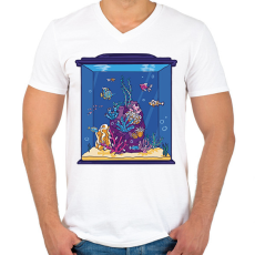 PRINTFASHION Akvárium - Férfi V-nyakú póló - Fehér