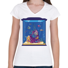 PRINTFASHION Akvárium - Női V-nyakú póló - Fehér női póló