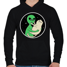PRINTFASHION Alien és macska - Férfi kapucnis pulóver - Fekete