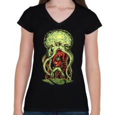 PRINTFASHION Alien támadás - Női V-nyakú póló - Fekete