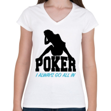 PRINTFASHION All in póker - Női V-nyakú póló - Fehér női póló