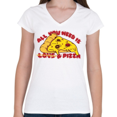PRINTFASHION All you need is pizza - Női V-nyakú póló - Fehér