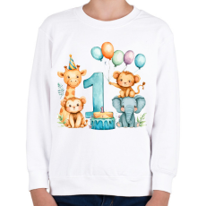 PRINTFASHION Állatok 1 éves szülinap - Gyerek pulóver - Fehér