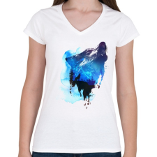 PRINTFASHION Alone as a wolf - Női V-nyakú póló - Fehér női póló