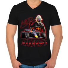 PRINTFASHION Alonso F1 - Férfi V-nyakú póló - Fekete