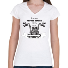 PRINTFASHION Általában kedves vagyok - Motoros minta - Női V-nyakú póló - Fehér