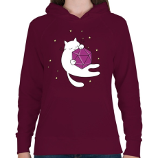 PRINTFASHION Alvó cica és D20 - Női kapucnis pulóver - Bordó
