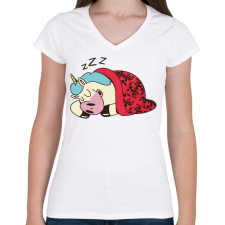 PRINTFASHION Alvó unikornis - Női V-nyakú póló - Fehér női póló