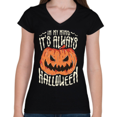 PRINTFASHION Always halloween - Női V-nyakú póló - Fekete