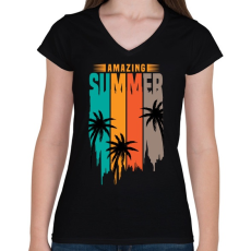 PRINTFASHION Amazing Summer - Női V-nyakú póló - Fekete
