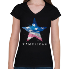 PRINTFASHION AMERICA 2 - Női V-nyakú póló - Fekete női póló