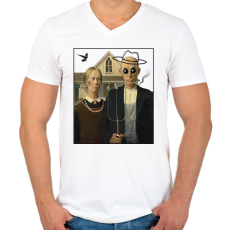 PRINTFASHION American gothic- Parody - Férfi V-nyakú póló - Fehér