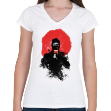PRINTFASHION American ninja - Női V-nyakú póló - Fehér női póló