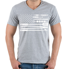 PRINTFASHION Amerikai életmód grill zászló - Férfi V-nyakú póló - Sport szürke